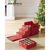 imageSONGMICS Large Christmas Ornament Storage Box with Side Open Stackable Christmas Storage Container with Lid 8 Drawer Trays 600D Oxford 3Inch 128 Slots Dove Gray URFB038G01Cherry Red