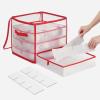 imageSONGMICS Plastic Christmas Ornament Storage Boxes 2 Pack Christmas Ball Organizers Hold 128 Balls up to 3Inch Removable Dividers Cherry Red URFB029T02Cherry Red