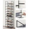 imageSONGMICS Shoe Rack 10 Tier Shoe Shelf Shoe Storage Organizer SpaceSaving 11 x 177 x 681 Inches Metal Frame NonWoven Fabric Shelves for Entryway Bedroom Black ULSH010B02Grey