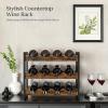 imageSONGMICS Wine Rack 3 Tier Tabletop Wine Water Bottle Organizer Storage Large Capacity Holds 12 Bottles Bamboo Countertop Wine Holder Shelf for Kitchen Bar Cabinets Pantry Rustic Brown and BlackRustic Brown  Black