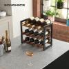 imageSONGMICS Wine Rack 3 Tier Tabletop Wine Water Bottle Organizer Storage Large Capacity Holds 12 Bottles Bamboo Countertop Wine Holder Shelf for Kitchen Bar Cabinets Pantry Rustic Brown and BlackRustic Brown  Black