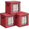 imageSONGMICS Christmas Ornament Storage Holds 192 Holiday Ornaments with Lid Adjustable Dividers 2 Handles Transparent Window Storage Boxes Containers for Bulbs Decorations Red URFB029R01Red