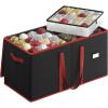imageSONGMICS Large Christmas Ornament Storage Box Dual Zippers Stackable Christmas Storage Container with Lid 8 Trays 600D Oxford 3Inch 128 Slots Cherry Red URFB035R01Ink Black