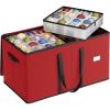 imageSONGMICS Large Christmas Ornament Storage Box Dual Zippers Stackable Christmas Storage Container with Lid 8 Trays 600D Oxford 3Inch 128 Slots Cherry Red URFB035R01Cherry Red