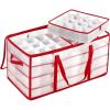 imageSONGMICS Large Christmas Ornament Storage Boxes 3Inch Balls 8 Trays 128 Slots Plastic Christmas Storage Container with Lid Dual Zippers Side Handles Cherry Red URFB029T01Cherry Red