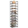 imageSONGMICS Shoe Rack 10 Tier Shoe Shelf Shoe Storage Organizer SpaceSaving 11 x 177 x 681 Inches Metal Frame NonWoven Fabric Shelves for Entryway Bedroom Black ULSH010B02Grey