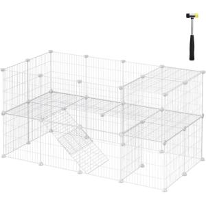 imageSONGMICS 36 Panels Pet Playpen Small Animal Playpen Rabbit Guinea Pig Cage Zip Ties Included Metal Wire ApartmentStyle TwoStory Pet Premium Villa for Bunnies Puppies Indoor Use White ULPI02WWhite
