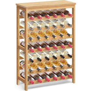 imageSONGMICS 42Bottle Wine Rack Free Standing Floor 7Tier Display Wine Storage Shelves with Table Top Bamboo WobbleFree Bottle Holder for Kitchen Bar Dining Room Living Room Walnut Color UKWR27WLNatural