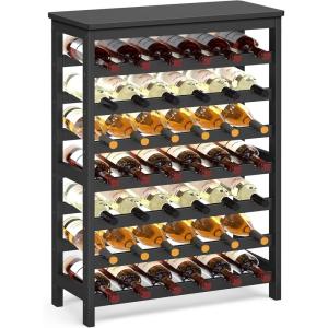 imageSONGMICS 42Bottle Wine Rack Free Standing Floor 7Tier Display Wine Storage Shelves with Table Top Bamboo WobbleFree Bottle Holder for Kitchen Bar Dining Room Living Room Walnut Color UKWR27WLInk Black