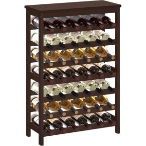 imageSONGMICS 42Bottle Wine Rack Free Standing Floor 7Tier Display Wine Storage Shelves with Table Top Bamboo WobbleFree Bottle Holder for Kitchen Bar Dining Room Living Room Walnut Color UKWR27WLEspresso