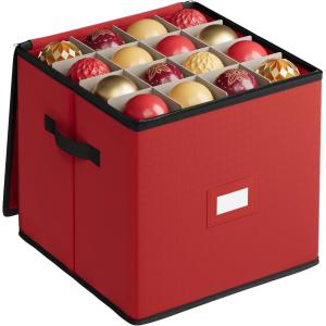 imageSONGMICS Christmas Ornament Storage Box 3 Inches 64 Slots Stackable Christmas Storage Container with Lid Dual Zippers Adjustable Dividers NonWoven Fabric Forest Green URFB036C01Cherry Red