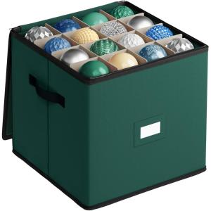 imageSONGMICS Christmas Ornament Storage Box 3 Inches 64 Slots Stackable Christmas Storage Container with Lid Dual Zippers Adjustable Dividers NonWoven Fabric Forest Green URFB036C01Forest Green