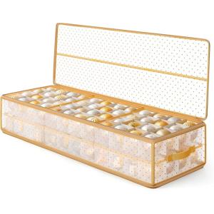 imageSONGMICS Christmas Ornament Storage Box 96 Slots of 3 Inches 38quot L x 132quot W x 69quot H Bauble Storage Box with Dividers Zippers Side Handles Under the Bed Cherry Red URFB031T02Sandy Gold