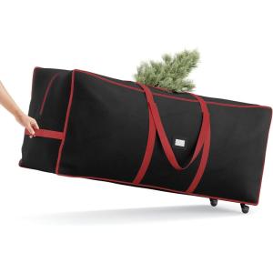 imageSONGMICS Christmas Tree Storage Bag with 16Inch Wheels Rolling Storage Bag up to 75 ft For Disassembled Holiday Tree LengthAdjustable Handles 600D Oxford Fabric Ink Black URXS004B02Ink Black