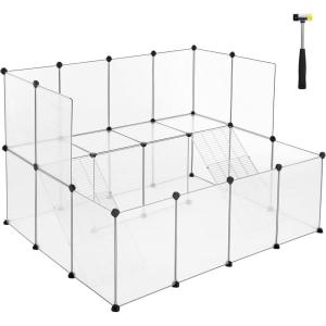 imageSONGMICS Guinea Pig Playpen with Dense Ramp Indoor Rabbit Run Hutch Cage Large Exercise Enclosure with Stairs DIY Plastic Modular Fence for Hamster Pet Small Animals White ULPC004W01