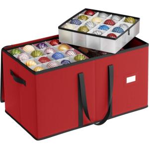 imageSONGMICS Large Christmas Ornament Storage Box Dual Zippers Stackable Christmas Storage Container with Lid 8 Trays 600D Oxford 3Inch 128 Slots Cherry Red URFB035R01Cherry Red