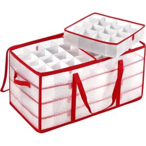 imageSONGMICS Large Christmas Ornament Storage Boxes 3Inch Balls 8 Trays 128 Slots Plastic Christmas Storage Container with Lid Dual Zippers Side Handles Cherry Red URFB029T01Cherry Red