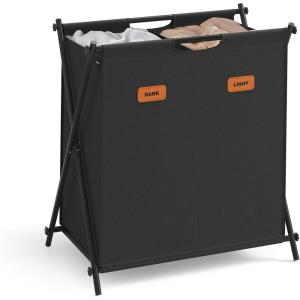 imageSONGMICS Laundry Hamper Laundry Basket 304 Gal Laundry Sorter 2 Sections Collapsible XFrame Clothes Organizer with Customizable Labels Laundry Room Bedroom Bathroom Ink Black ULCB120B01Ink Black