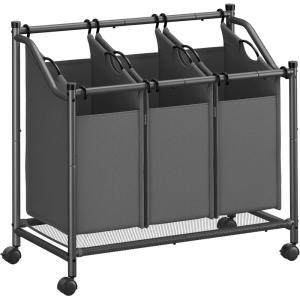 imageSONGMICS Laundry Sorter Rolling Laundry Basket with 4 Removable Bags Laundry Hamper Laundry Cart for Laundry Room Bedroom Bathroom 4 x 119 Gallons Ink Black URLS103B01Slate Gray
