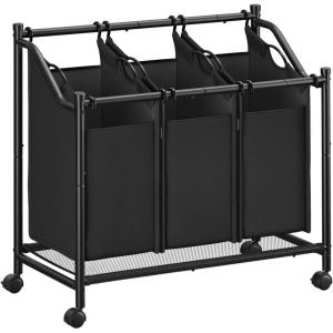 imageSONGMICS Laundry Sorter Rolling Laundry Basket with 4 Removable Bags Laundry Hamper Laundry Cart for Laundry Room Bedroom Bathroom 4 x 119 Gallons Ink Black URLS103B01Ink Black