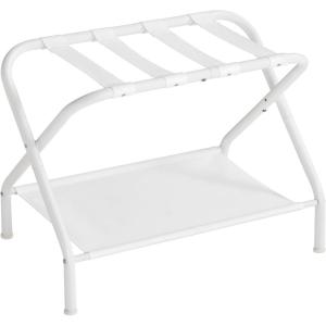 imageSONGMICS Luggage Racks Set of 2 Suitcase Stand with Fabric Storage Shelf for Guest Room Bedroom Hotel Foldable Steel Frame Holds up to 110 lb 272 x 15 x 205 Inches Black URLR002B02Cloud White