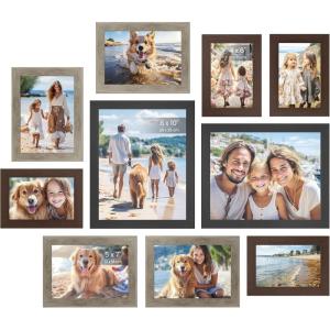 imageSONGMICS Picture Frames Collage Picture Frames Set of 10 Two 8x10 Four 5x7 Four 4x6 Photo Frame for Wall Gallery Decor Table Display Glass Rustic BrownMaroon Brown  Heather Greige  Ash Black