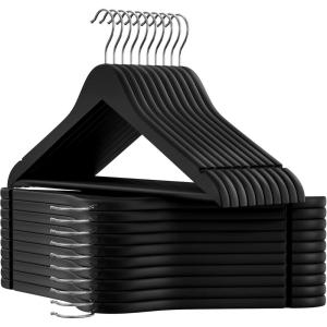 imageSONGMICS Rubber Coated Wooden Hangers 20Pack Clothes Wood Hangers NonSlip Coat Hangers Rubber Hangers with Shoulder Grooves and 360 Swivel Hook for Suits Shirts Coats Black UCRW011B02Black
