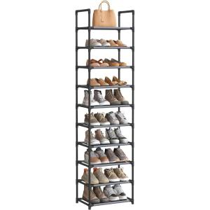 imageSONGMICS Shoe Rack 10 Tier Shoe Shelf Shoe Storage Organizer SpaceSaving 11 x 177 x 681 Inches Metal Frame NonWoven Fabric Shelves for Entryway Bedroom Black ULSH010B02Grey