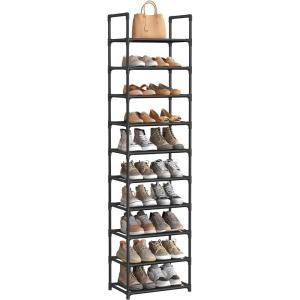 imageSONGMICS Shoe Rack 10 Tier Shoe Shelf Shoe Storage Organizer SpaceSaving 11 x 177 x 681 Inches Metal Frame NonWoven Fabric Shelves for Entryway Bedroom Black ULSH010B02Black