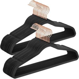 imageSONGMICS Velvet Hangers 50 Pack NonSlip With Rose GoldColored Swivel Hooks Slim SpaceSaving for Closet HeavyDuty White UCRF026W03Black