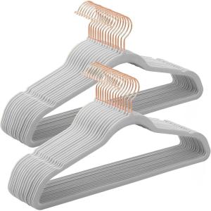 imageSONGMICS Velvet Hangers 50 Pack NonSlip With Rose GoldColored Swivel Hooks Slim SpaceSaving for Closet HeavyDuty White UCRF026W03Dove Gray