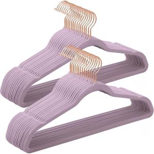 imageSONGMICS Velvet Hangers 50 Pack NonSlip With Rose GoldColored Swivel Hooks Slim SpaceSaving for Closet HeavyDuty White UCRF026W03Light Purple
