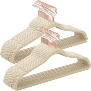imageSONGMICS Velvet Hangers 50 Pack NonSlip With Rose GoldColored Swivel Hooks Slim SpaceSaving for Closet HeavyDuty White UCRF026W03Sandy Beige