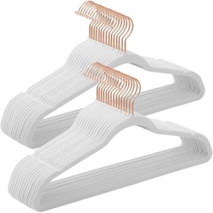 imageSONGMICS Velvet Hangers 50 Pack NonSlip With Rose GoldColored Swivel Hooks Slim SpaceSaving for Closet HeavyDuty White UCRF026W03White