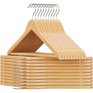imageSONGMICS Wooden Hangers 20Pack Wood Coat Hangers with Shoulder Notches Swivel Hook NonSlip for Jackets Shirts Suits Dark Walnut and Silver UCRW02V20Natural
