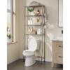 imageSONGMICS 4 Tier Over The Toilet Storage Metal Storage Rack Adjustable Shelves 4 Hooks Roll Holder SpaceSaving Bathroom Storage Shelf Organizer 118 x 248 x 693 Inches Black UBTS013B01Silver Gray