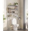 imageSONGMICS 4 Tier Over The Toilet Storage Metal Storage Rack Adjustable Shelves 4 Hooks Roll Holder SpaceSaving Bathroom Storage Shelf Organizer 118 x 248 x 693 Inches Black UBTS013B01Silver Gray