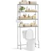 imageSONGMICS 4 Tier Over The Toilet Storage Metal Storage Rack Adjustable Shelves 4 Hooks Roll Holder SpaceSaving Bathroom Storage Shelf Organizer 118 x 248 x 693 Inches Black UBTS013B01Silver Gray