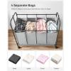 imageSONGMICS 4Section Laundry Sorter Rolling Laundry Hamper with Hanging Bar HeavyDuty Laundry Basket Lockable Wheels Hampers for Laundry 4 x 132 Gal Gray URLS44GSGray