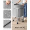 imageSONGMICS Laundry Basket with Wheels Rolling Laundry Hamper 29 Gal Round Laundry Cart with Steel Frame and Removable Bag 4 Casters and 2 Brakes Black and Silver URLS002B01Gray  Silver