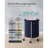 imageSONGMICS Laundry Basket with Wheels Rolling Laundry Hamper 29 Gal Round Laundry Cart with Steel Frame and Removable Bag 4 Casters and 2 Brakes Black and Silver URLS002B01Charcoal Blue  Silver