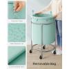 imageSONGMICS Laundry Basket with Wheels Rolling Laundry Hamper 29 Gal Round Laundry Cart with Steel Frame and Removable Bag 4 Casters and 2 Brakes Black and Silver URLS002B01Mint Green  Silver