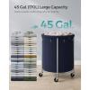 imageSONGMICS Laundry Basket with Wheels Rolling Laundry Hamper 29 Gal Round Laundry Cart with Steel Frame and Removable Bag 4 Casters and 2 Brakes Black and Silver URLS002B01Charcoal Blue  Silver