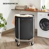 imageSONGMICS Laundry Basket with Wheels Rolling Laundry Hamper 29 Gal Round Laundry Cart with Steel Frame and Removable Bag 4 Casters and 2 Brakes Black and Silver URLS002B01Black  Silver