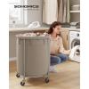 imageSONGMICS Laundry Basket with Wheels Rolling Laundry Hamper 29 Gal Round Laundry Cart with Steel Frame and Removable Bag 4 Casters and 2 Brakes Black and Silver URLS002B01Camel Brown  Silver