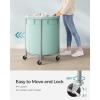 imageSONGMICS Laundry Basket with Wheels Rolling Laundry Hamper 29 Gal Round Laundry Cart with Steel Frame and Removable Bag 4 Casters and 2 Brakes Black and Silver URLS002B01Mint Green  Silver