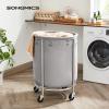 imageSONGMICS Laundry Basket with Wheels Rolling Laundry Hamper 29 Gal Round Laundry Cart with Steel Frame and Removable Bag 4 Casters and 2 Brakes Black and Silver URLS002B01Gray  Silver
