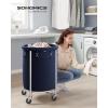 imageSONGMICS Laundry Basket with Wheels Rolling Laundry Hamper 29 Gal Round Laundry Cart with Steel Frame and Removable Bag 4 Casters and 2 Brakes Black and Silver URLS002B01Charcoal Blue  Silver