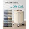 imageSONGMICS Laundry Basket with Wheels Rolling Laundry Hamper 29 Gal Round Laundry Cart with Steel Frame and Removable Bag 4 Casters and 2 Brakes Black and Silver URLS002B01Cream  Silver