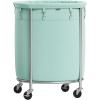 imageSONGMICS Laundry Basket with Wheels Rolling Laundry Hamper 29 Gal Round Laundry Cart with Steel Frame and Removable Bag 4 Casters and 2 Brakes Black and Silver URLS002B01Mint Green  Silver